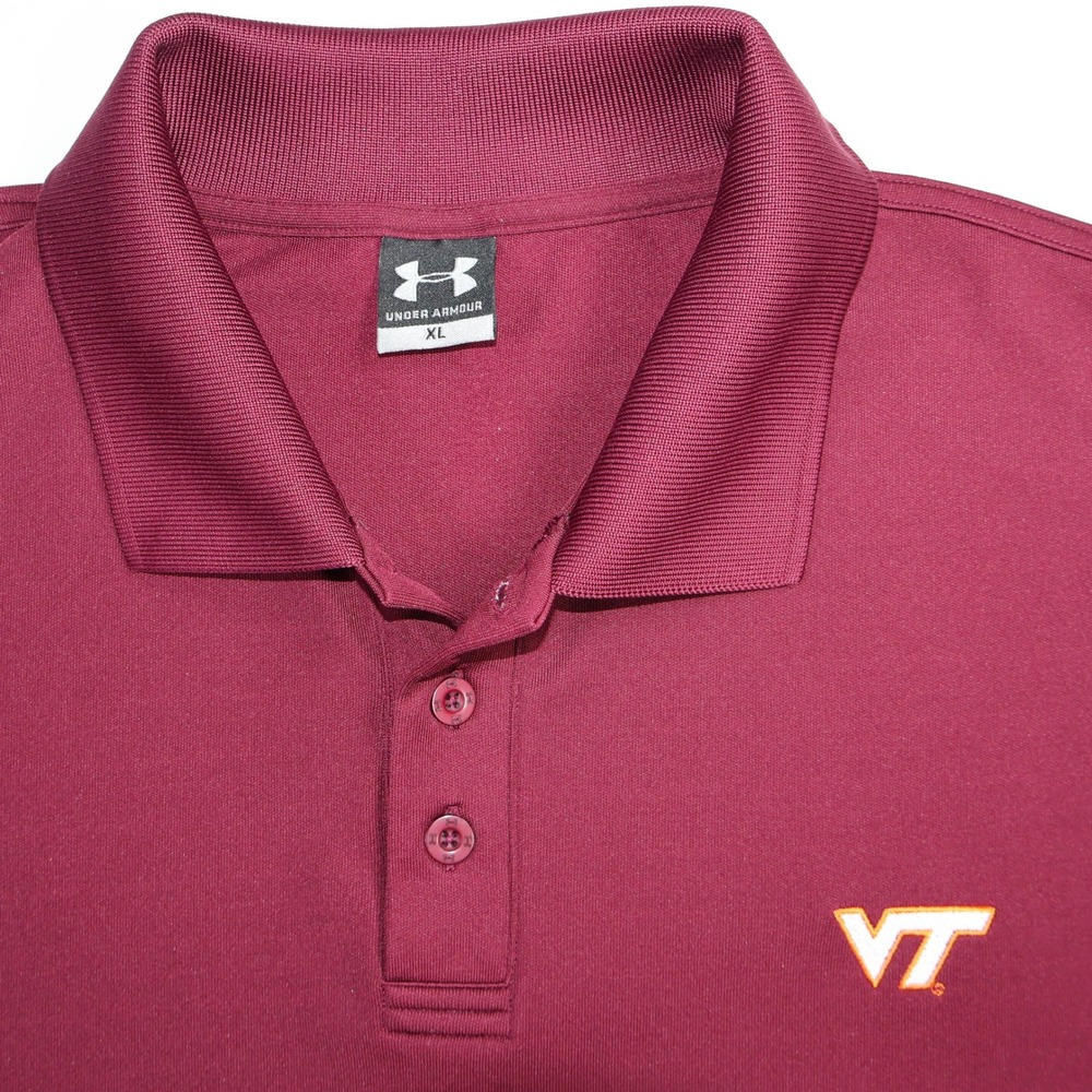 Under Armour Virginia Tech Hokies Polo Shirt Mens XL Maroon VT Logo Golf Tee